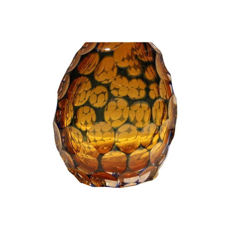 handmade modern eco-friendly luxury art decorative glass tabletop vase colored amber interior home office floral ornament