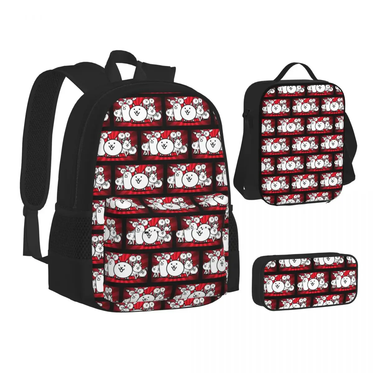 Nyanko Great War Battle Cats Backpacks Boys Girls Bookbag Children School Bags Kids Rucksack Lunch Bag Pen Bag Three-Piece Set