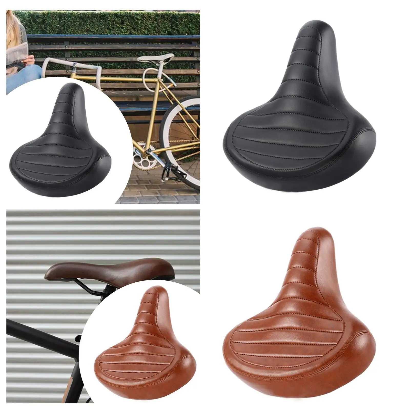 Bike Seat Memory Foam Padded PU Leather Shock Absorbing Road Bike Saddle Universal Mountain Bike Cushion Widen Bicycle Saddle