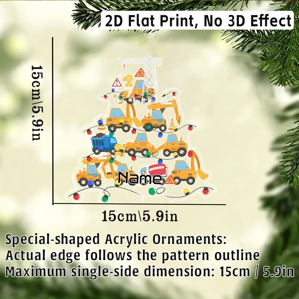 2D Flat‑Custom Name Irregular Acrylic Ornament,Construction Machinery Cluster,Xmas Tree Hanging Decoration,Holiday Gift