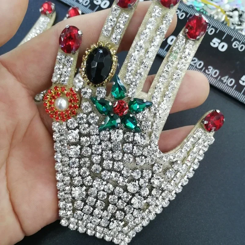 Palm Handmade Rhinestone Beaded Patches Applique Clothes Shoes Hat DIY Decorative Accessories Stickers Sew on Patch for Clothing