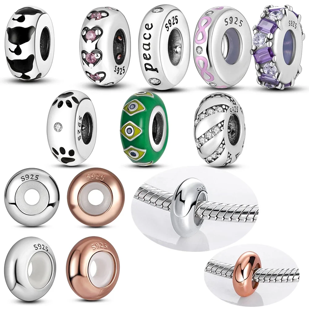 MULA 925 Sterling Silver Silicone Spacer Stopper Clip Clasp Bead Charms Safety Chain Charms Fit Original Bracelet DIY Gift Women
