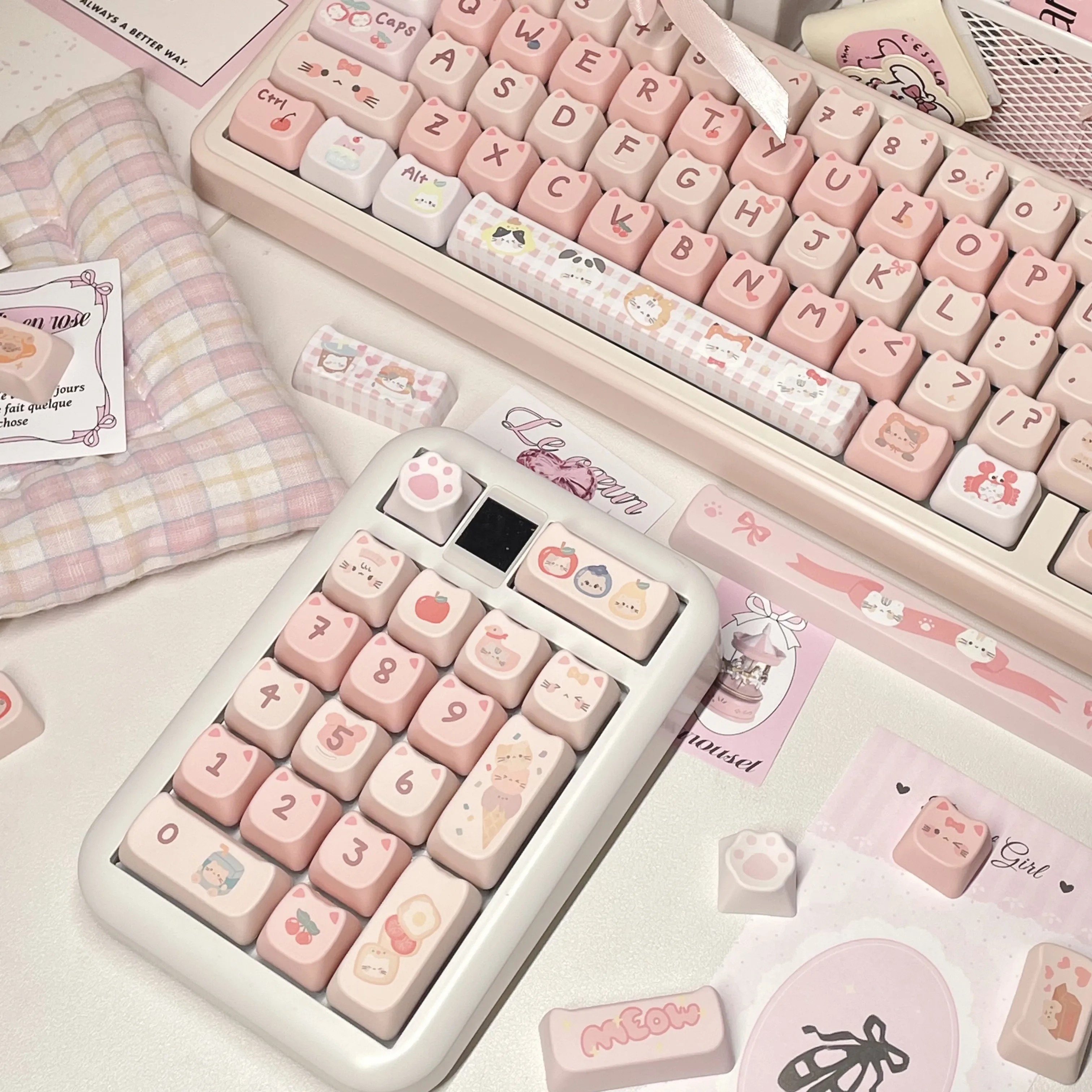 Imagem -03 - Maorbeng-pink Cat Keycaps Keycap Individual Pbt Kit de Teclado Mecânico Desktop Keycaps Bonitos Personalizados 14 Chaves Presentes