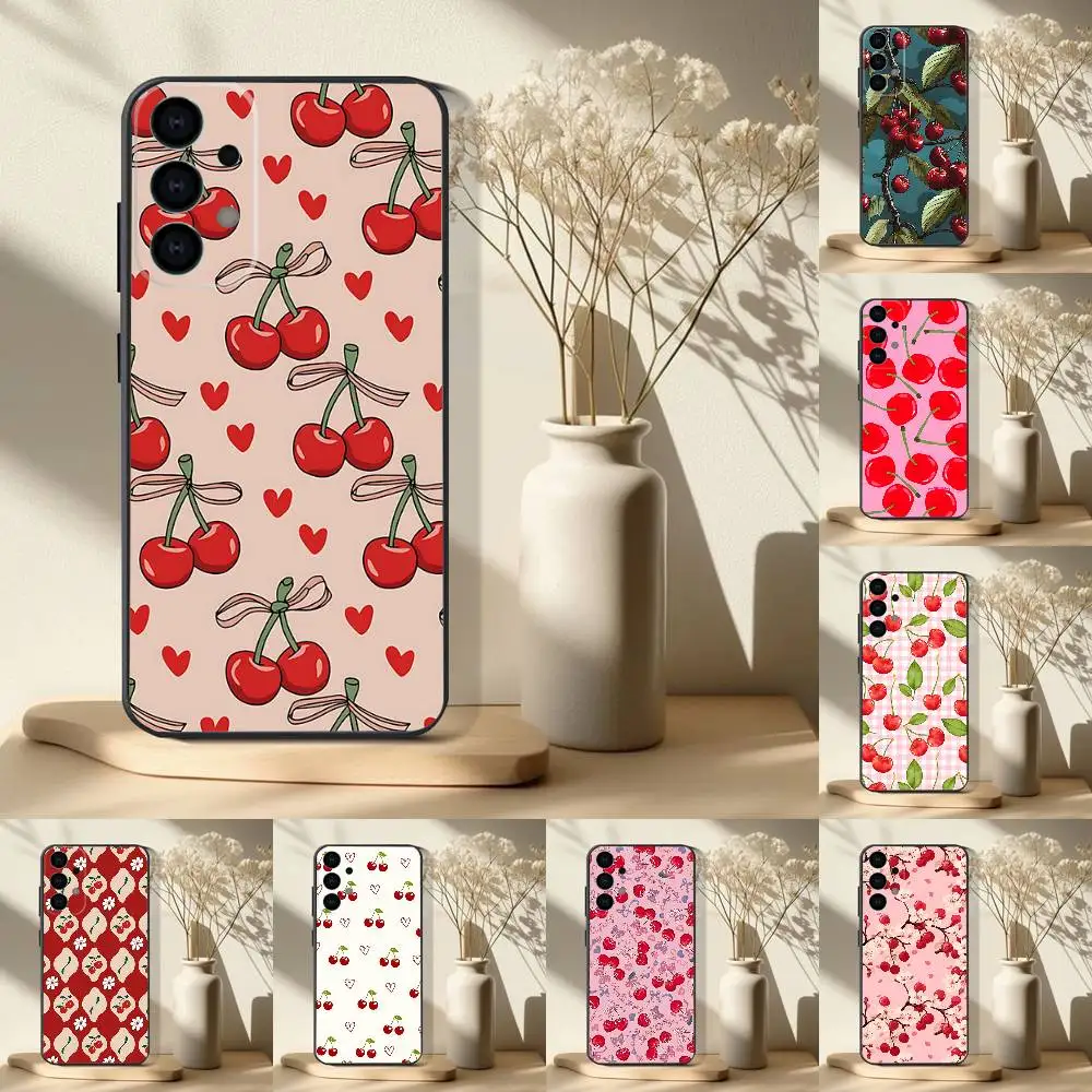

Fruit cherry Phone Case For Samsung S 25,24,23,22,30,21,10,9,Ultra,Plus,Lite,FE,4,5G Black Soft Case