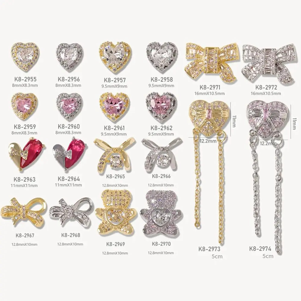 3D Luxury Gold Silver สีหมีโลหะผสม Zircon เล็บการตกแต่งศิลปะ Shiny Bow คริสตัลเล็บ Rhinestone เครื่องประดับ