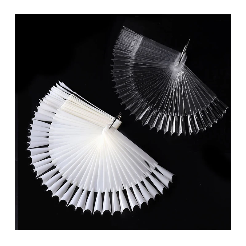 50 Pcs/Set Transparent Nature Sector Fan Boards Nail Tips Display With Split Ring Acrylic UV GEl Practice Nail Accessories Tools