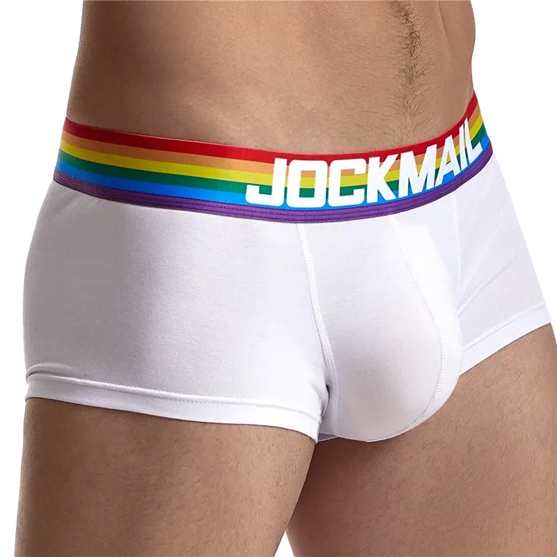 JOCKMAIL Sexy Men\'s Underwear Rainbow Elastic Band Boxer Briefs LGBT Club Male Gay Shorts Low Waist Cotton Swimming Trunks