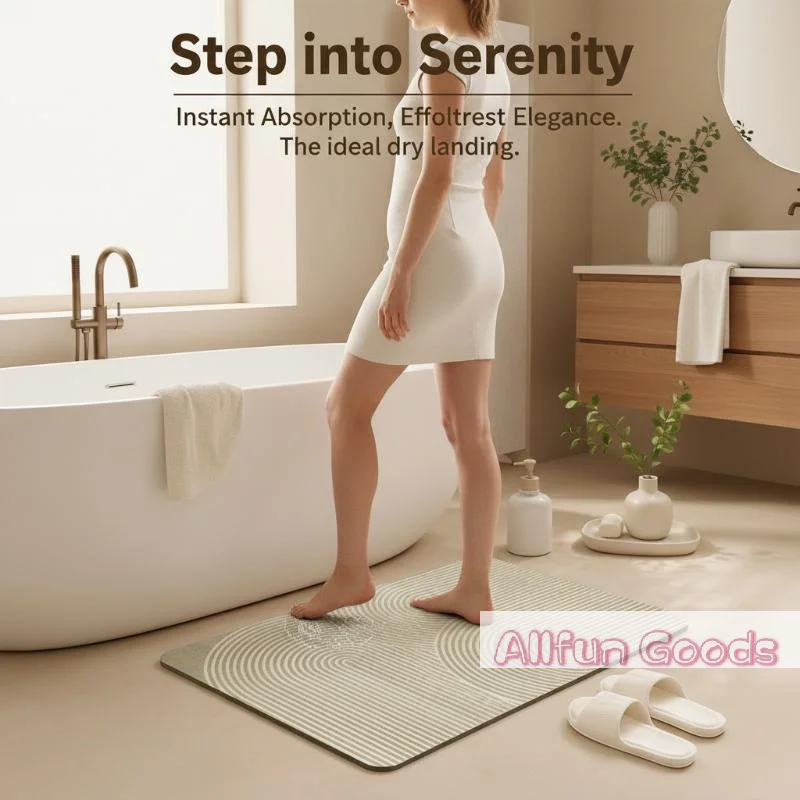 [TG835]Beige Striped Diatomite Bath Mat Ultra Quick Dry High Absorbent Non-Slip Backing for Gym Bathroom Shower Use