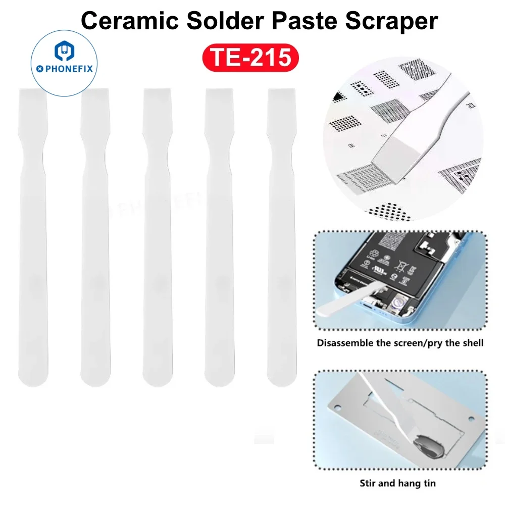 TE-215 Ceramic Head Scraper Non Magnetic Ceramic Blade Tin Paddle Stirring ﻿Bar for CPU IC BGA Paste Flux Pry Scraping Tool
