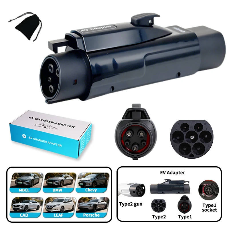 

Зарядное устройство TYPE2 к адаптеру электромобиля TYPE1 Адаптер TYPE2 к TYPE1 EV Разъем зарядного устройства для электромобиля для 32A/16A