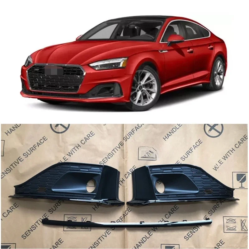 

Auto Front Bumper Fog Light Grill Cover Racing Grills All Black For Audi A5 2021 2022 2023 8W6807681S 8W6807682S