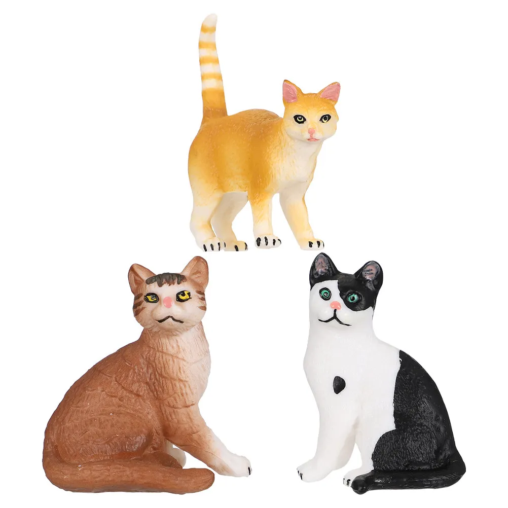 

3Pcs Cat Animal Simulation Kitten Realistic Plastic Desktop Decoration Collection Educational Biology Display Cat Animal Model