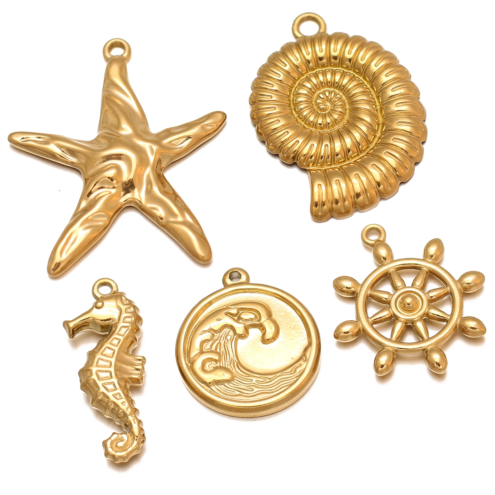 3Pcs/Lot Marine Pendants Stainless Steel Rudder Helm/Heart/Starfish/Shell/Sea Turtle Charms DIY Necklace Bracelet Jewelry Making
