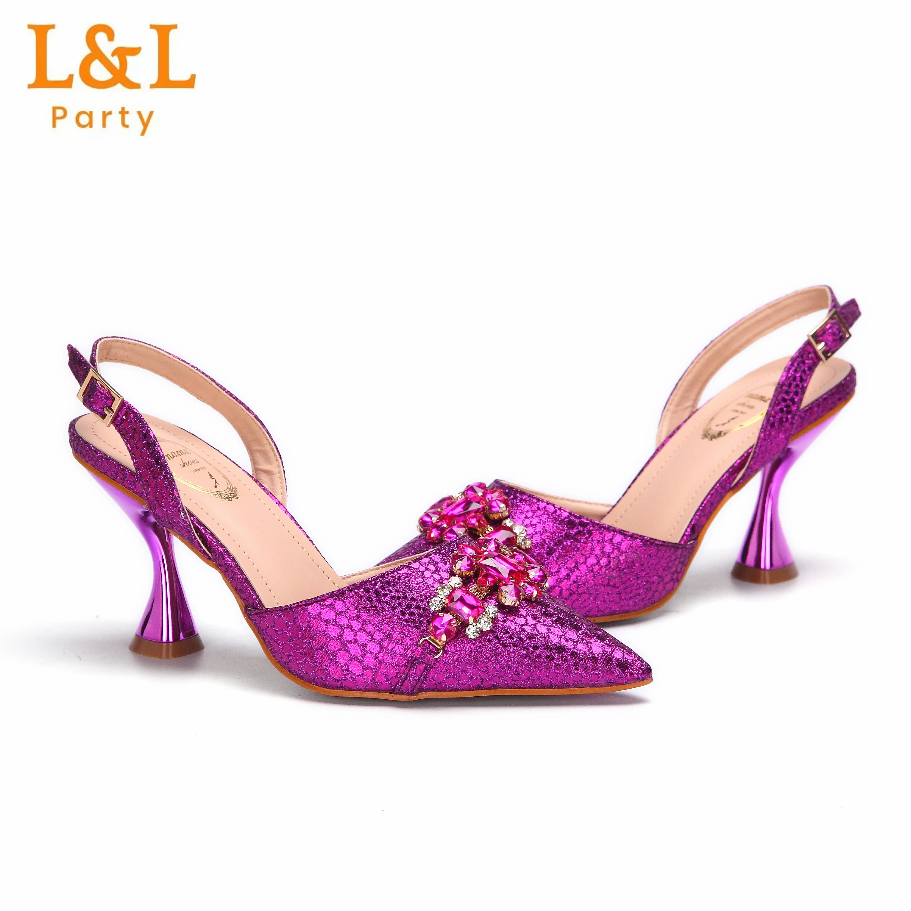 2024 Newest INS Style Magenta Color Elegant High Heels Nigeria Popular Design African Ladies Shoes And Bag Set for Wedding Party