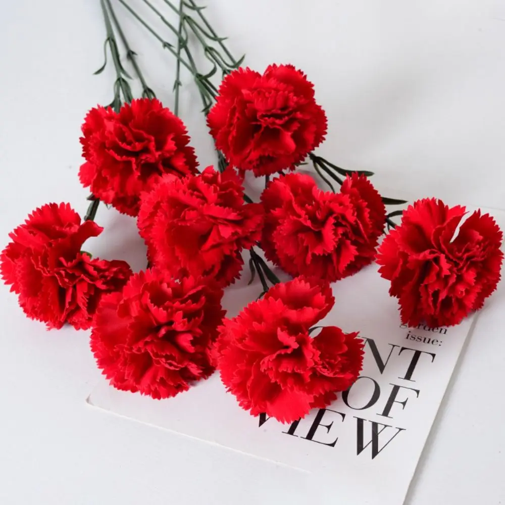 

54cm Artificial Red Carnations Real Touch DIY Craft Simulation Carnation Flower Realistic Handmade Fake Plants Garden