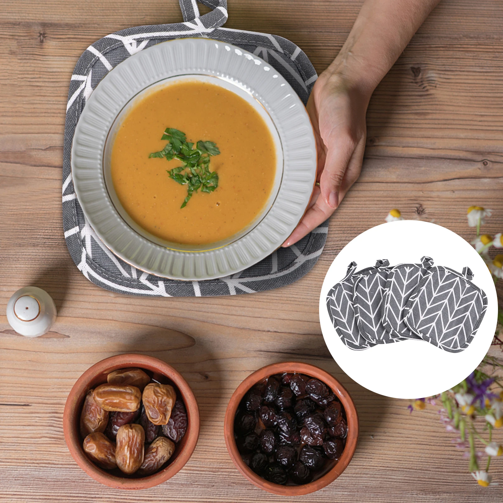 

4pcs Cotton Linen Heat Insulation Pad Breathable Anti Hot Table Mat Kitchen Placemat Gray Arrow Non Skid