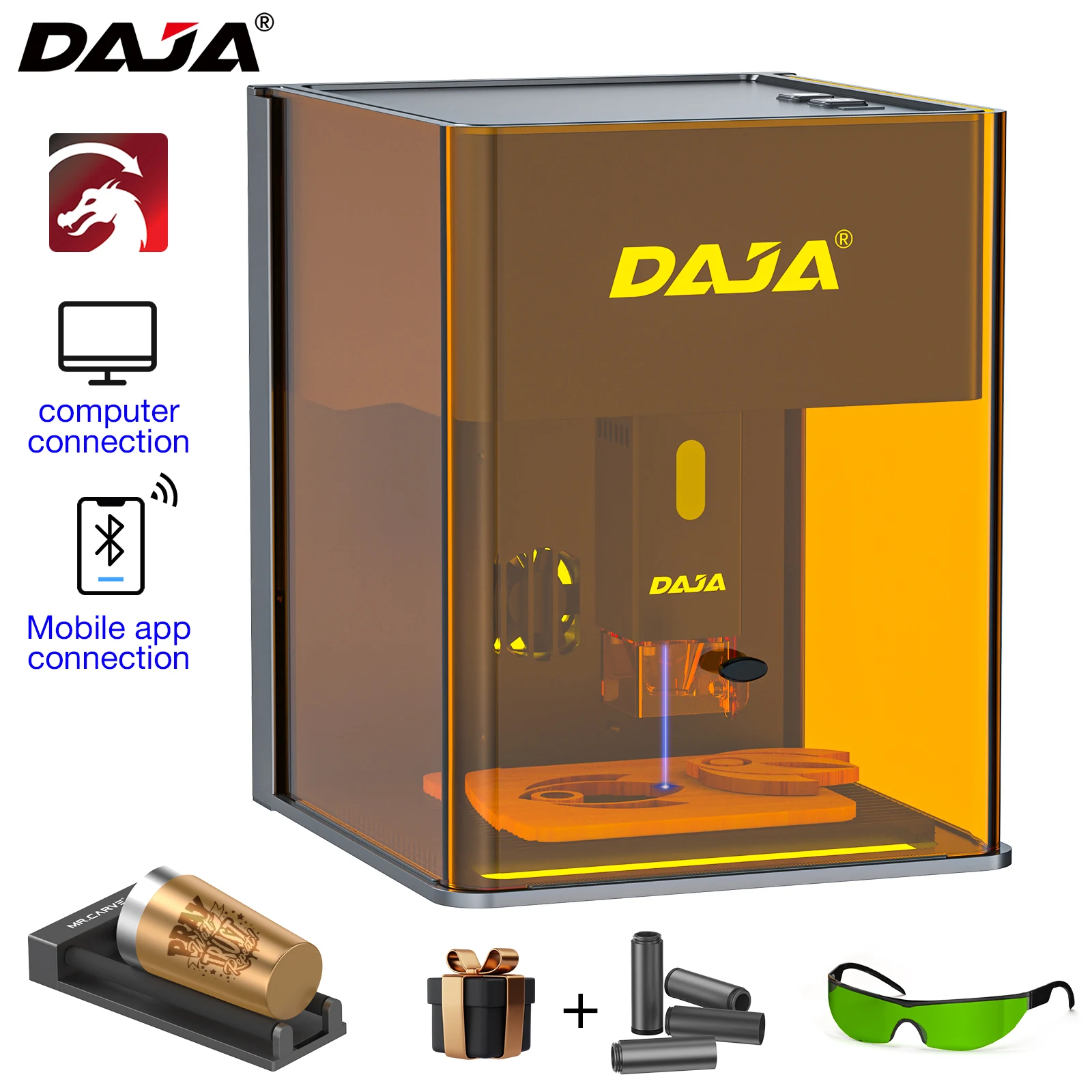 DAJA DJ6 Pro Laser Engraver Portable Safety Cover Cut Business Engraving Machine for Metal JewelryWood Acrylic Glass Leather