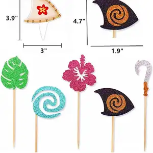 Glittery-Inspired Cupcake Toppers, Luau, Tropikal Dekor, Parti Yazı, Doğum Günü Pastası, Hawaii dili, 30 Adet En çok satılan 12 pasta-moana-no. 4