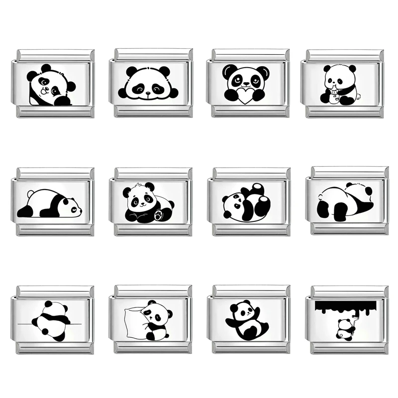 Weirdo Creative Charm Bracelet Lying Flat Panda Italian Charm Links Fit 9mm Bracelet Stainless Steel DIY Jewelry Making