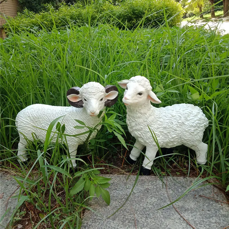 Creative Cute Resin White Couple Sheep Ornaments Courtyard Garden Villa Sculpture Crafts Outdoor Landscape Figurines Decoration