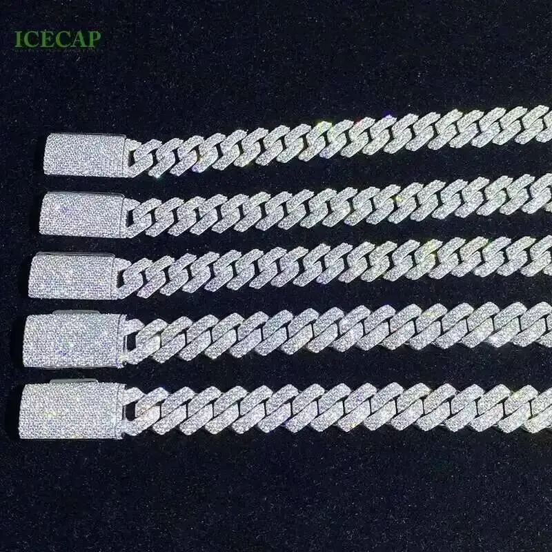 

8mm 10mm 12mm 13mm Miami Cuban Link Chain Necklace 925 Silver Moissanite Diamond Men Necklace