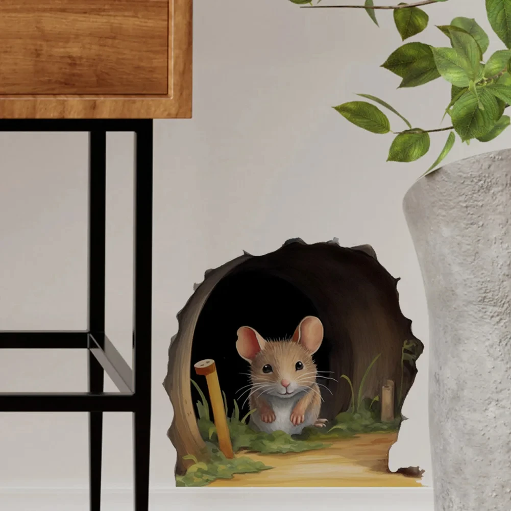Cute Mouse Hole Wall Sticker Living Room Wall Edge Home Decoration Mural For Kids Bedroom Home Wallpaper Funny Rats Decals S332