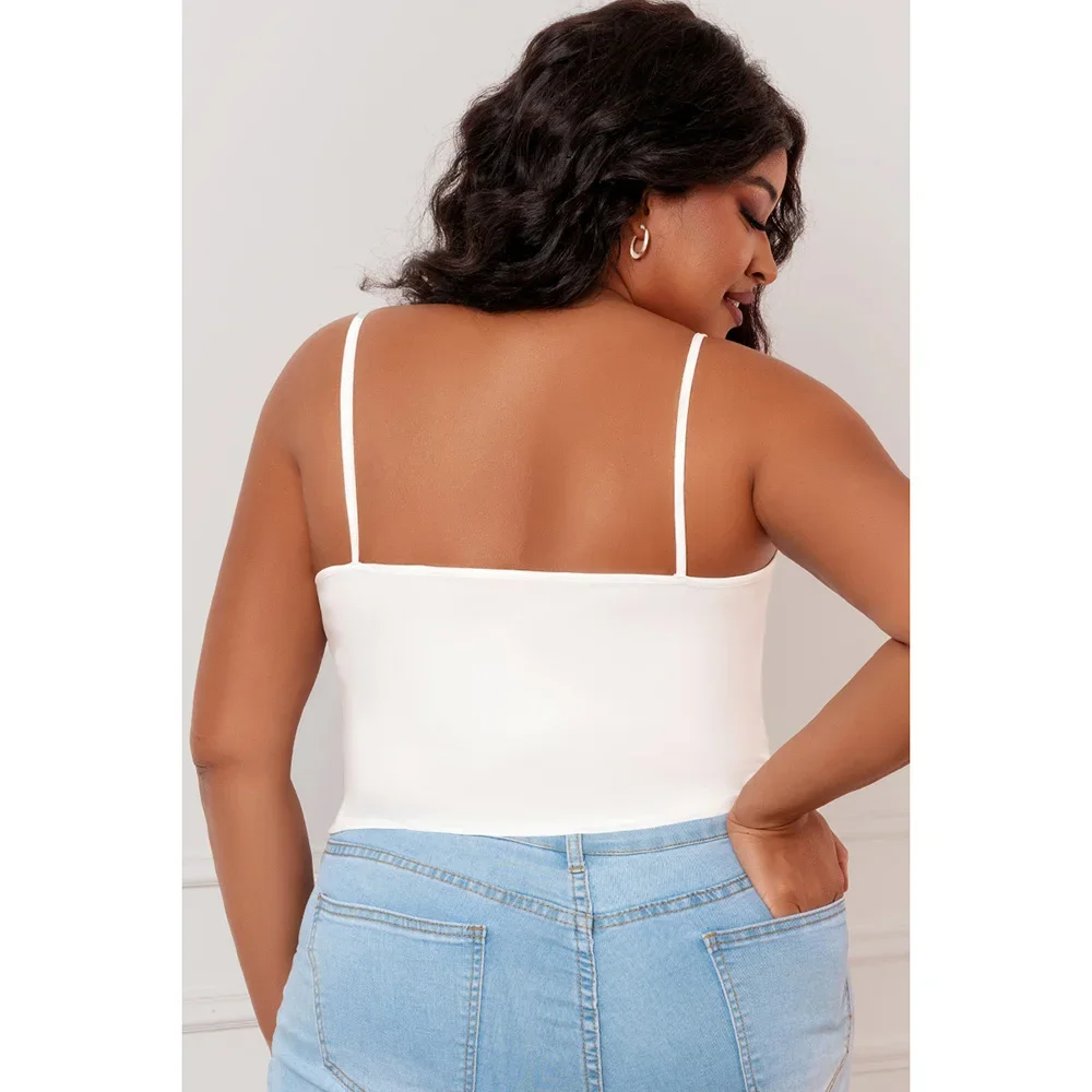 Plus Size Casual White Sleeveless Thin Strap Tank Top