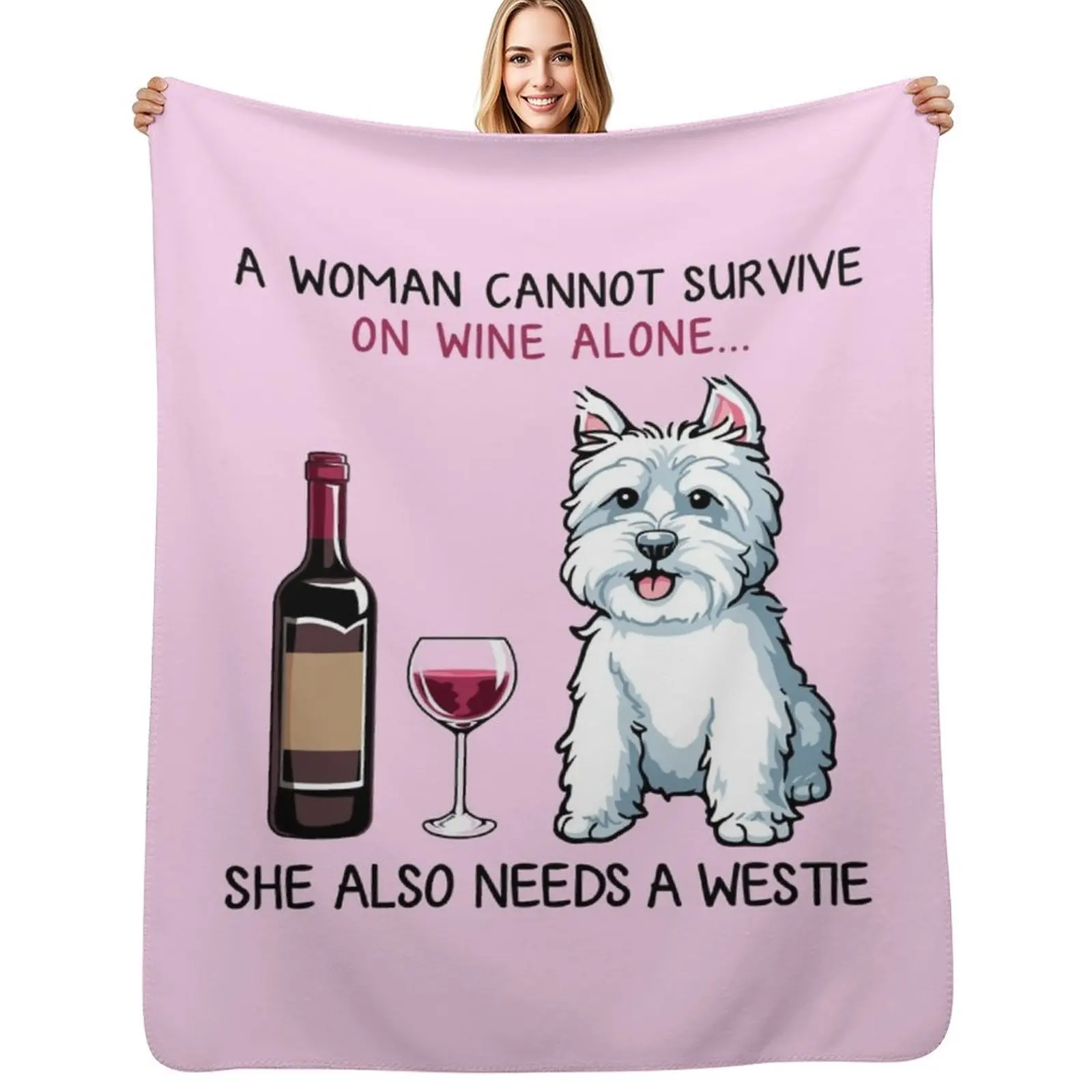 

Westie and wine Funny dog Throw Blanket Shaggy Furry Soft Blanket for Bedroom Living Room