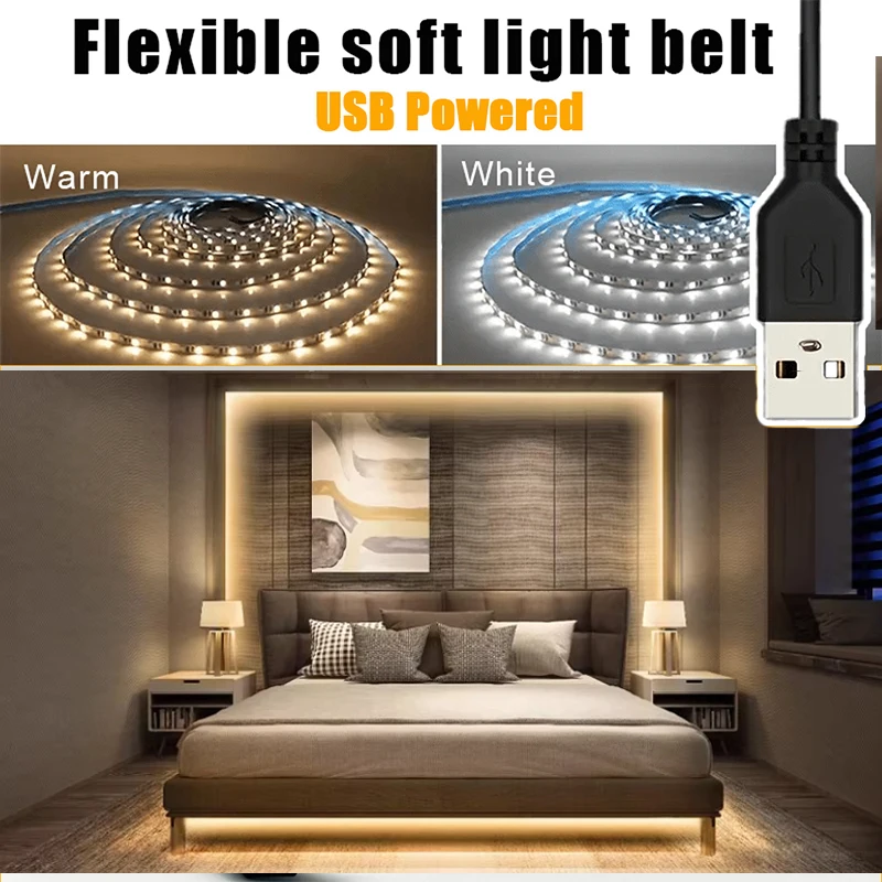 5V USB LED Strip Lights,1m/2m/3m/5m/10m Lights with Adhesive Backing, Flexible for Stairs,Bedroom,Party,Kitchen,TV,Christmas