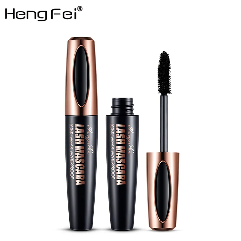 HENGFEI 4D ผ้าไหมสีดําเส้นใย Lash Curling มาสคาร่ามาสคาร่ากันน้ําสําหรับขนตาหนา Eye Lashes แต่งหน้าเครื่องสําอาง