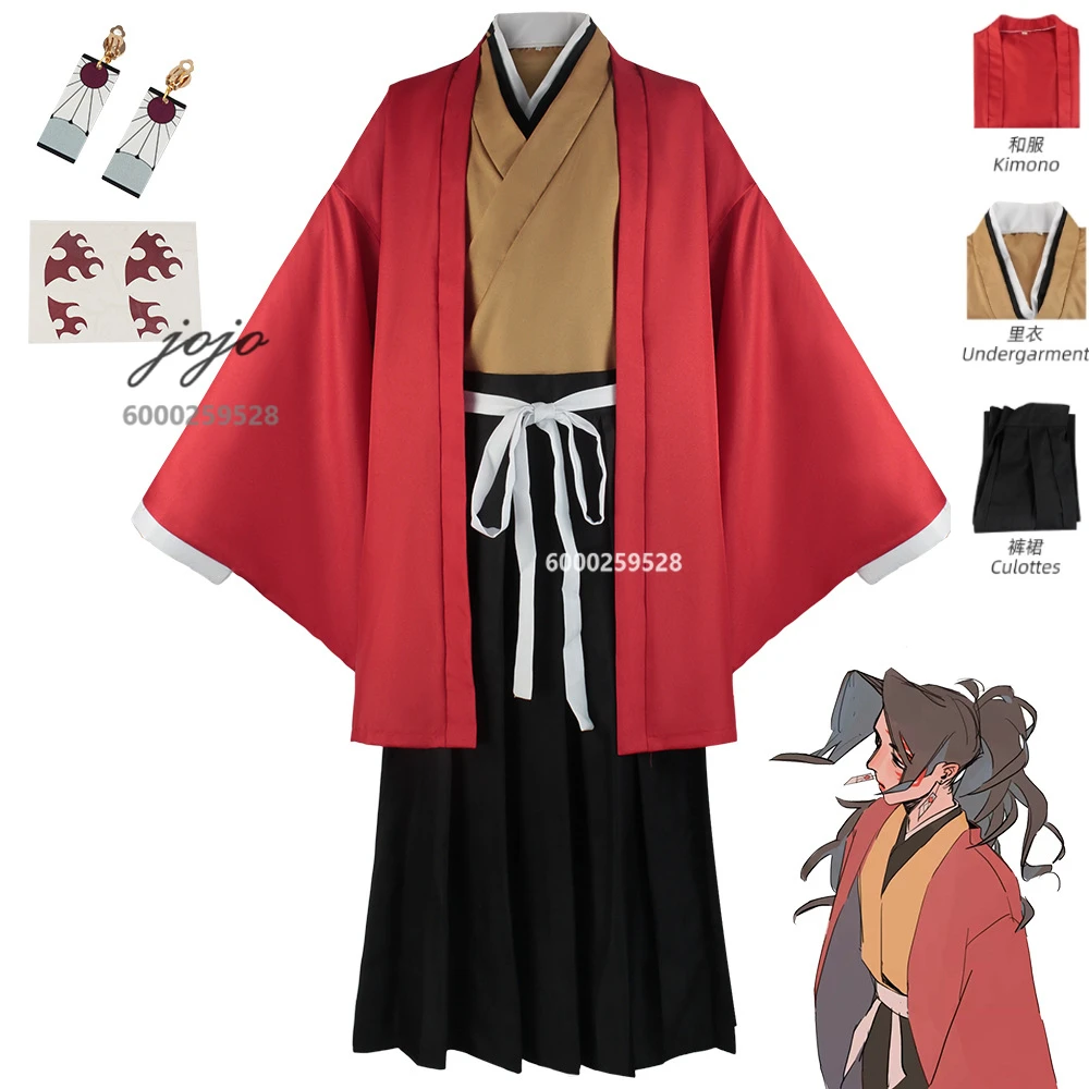 

Demon Slayers Tsugikuni Yoriichi Anime Cosplay Costume for Men Hinokami Kagura Kimono Earrings Stickers Halloween Comic Con