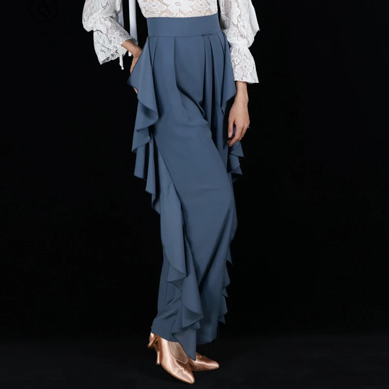 Fashion High-Waist Modern Dancing Pants Ruffled Latin Dance Pants For Women'S National Standard Ballroom Dance Trousers SL8888