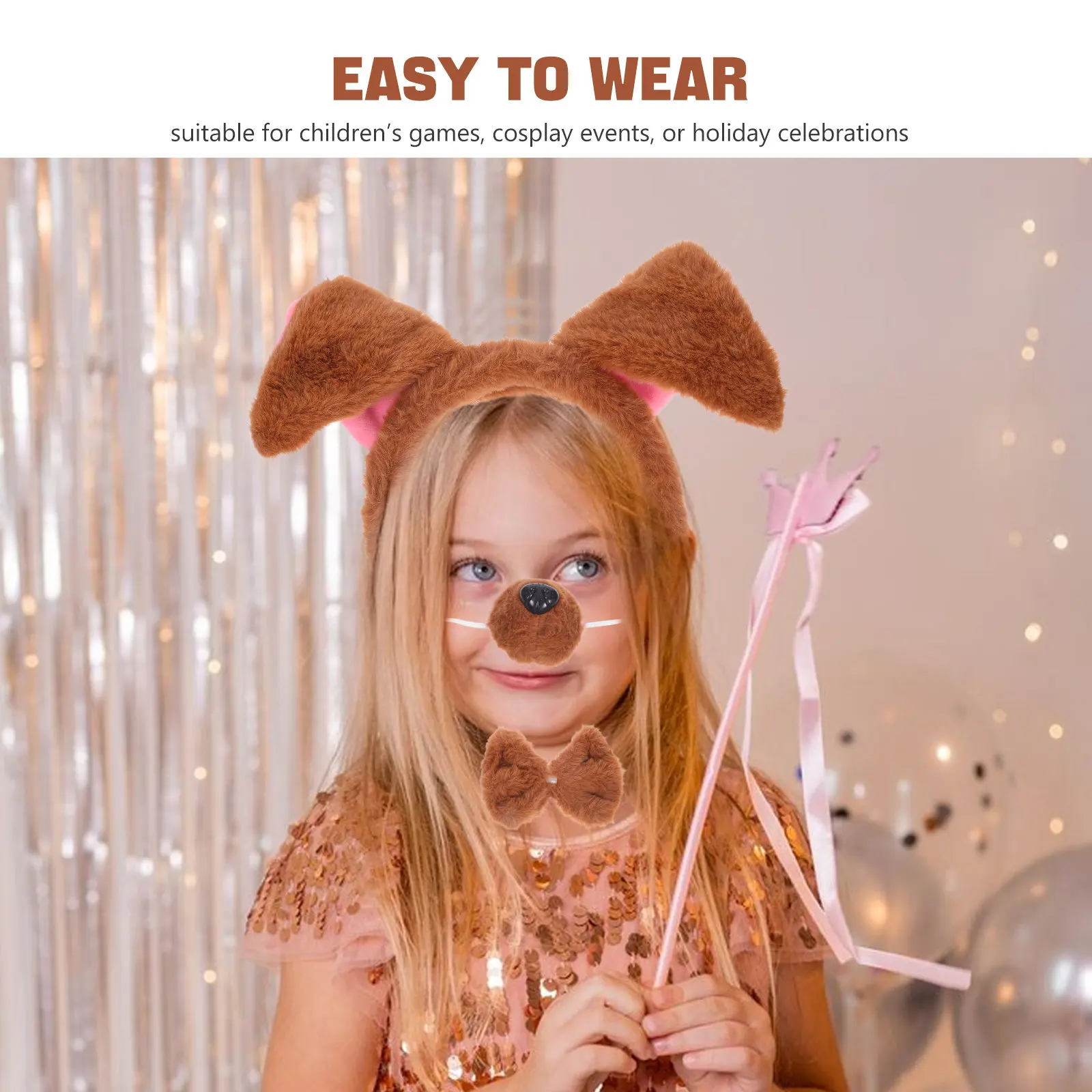 ชุดที่คาดผมหูสุนัข 4 ชิ้น อุปกรณ์เสริมผมรูปสัตว์น่ารักสำหรับสาวๆ ผู้หญิง ของชำร่วยงานปาร์ตี้ ชุดแฟนซีเทศกาล ที่คาดผมตกแต่ง