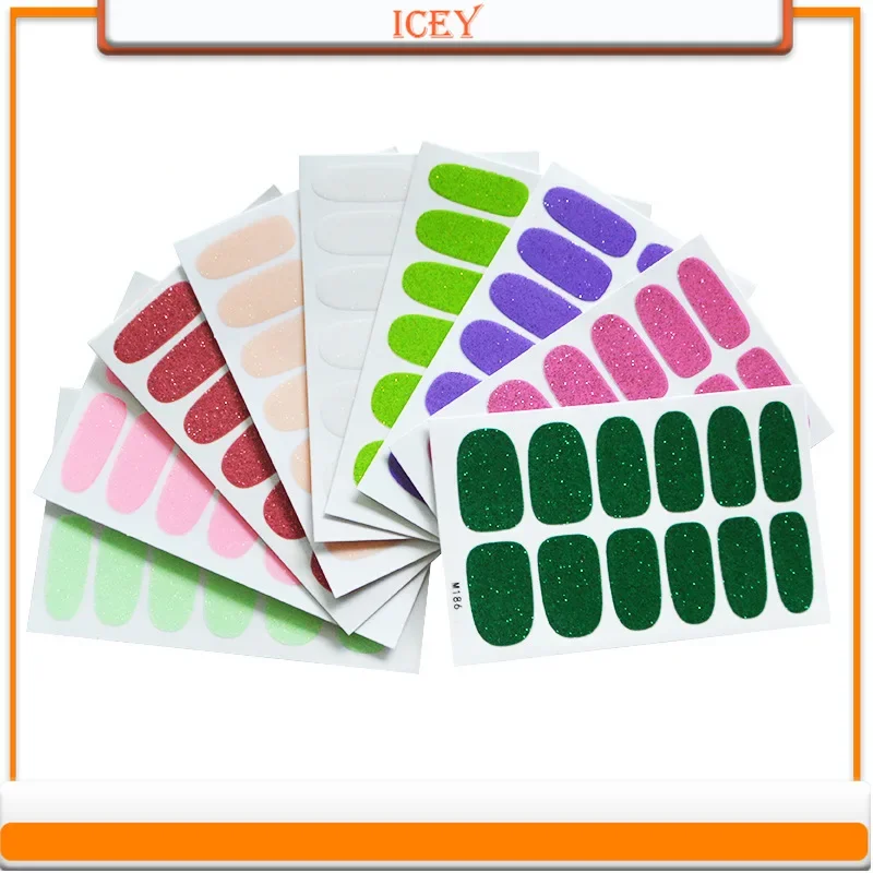 Icey Beauty-juego de pegatinas para uñas de Flash puro con polvo de Scallion, completamente cubierto con pegatinas monocromáticas para uñas, 1 Juego