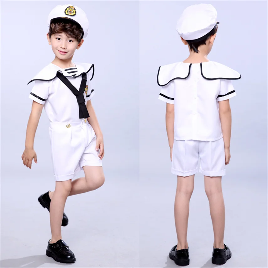 90-170CM costumi per bambini per Navy Sailor Uniform Halloween Cosplay Girls Party Performance Boys Marines Fleet abbigliamento con cappello