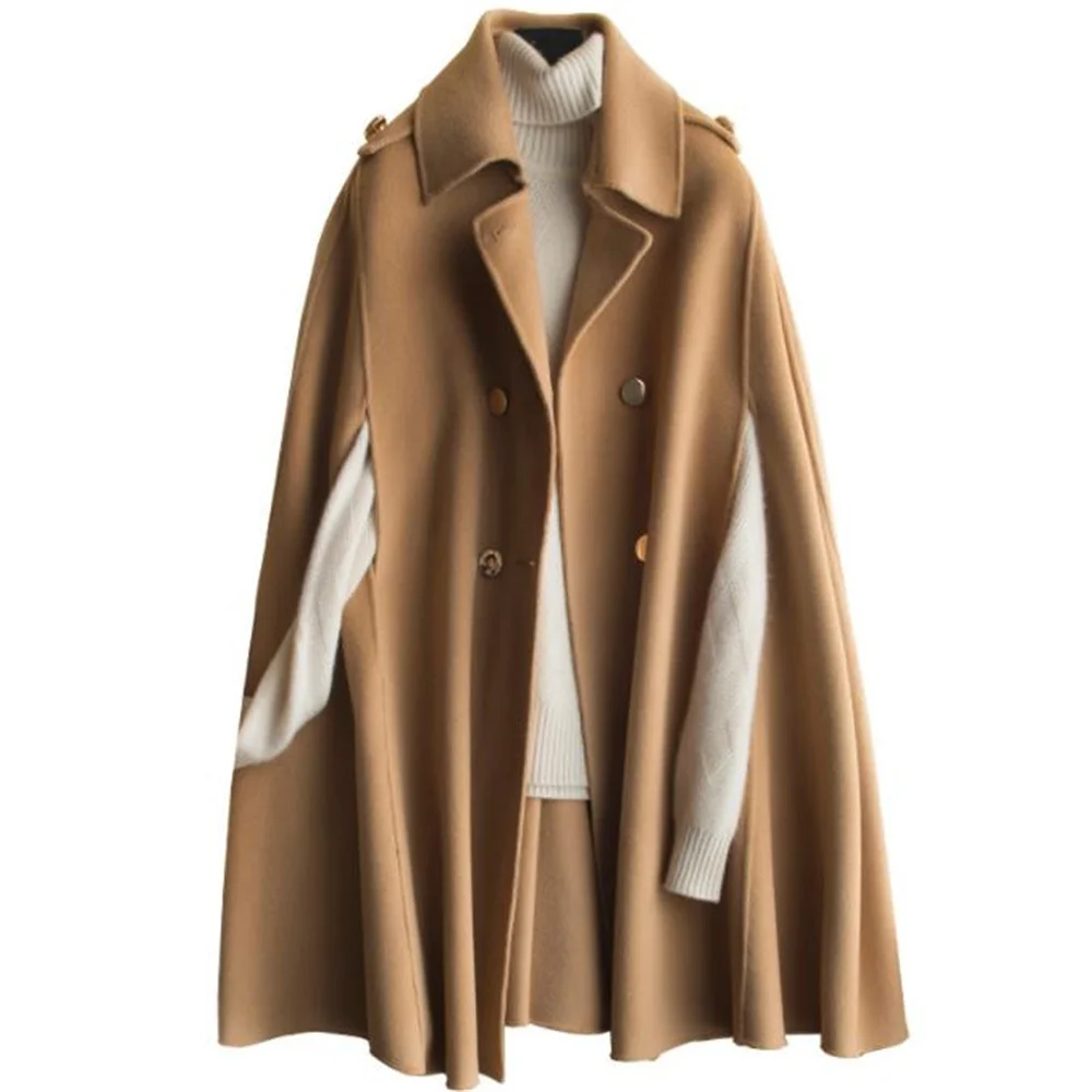 

Double-sided cashmere coat women long British cape woolen a word woolen women