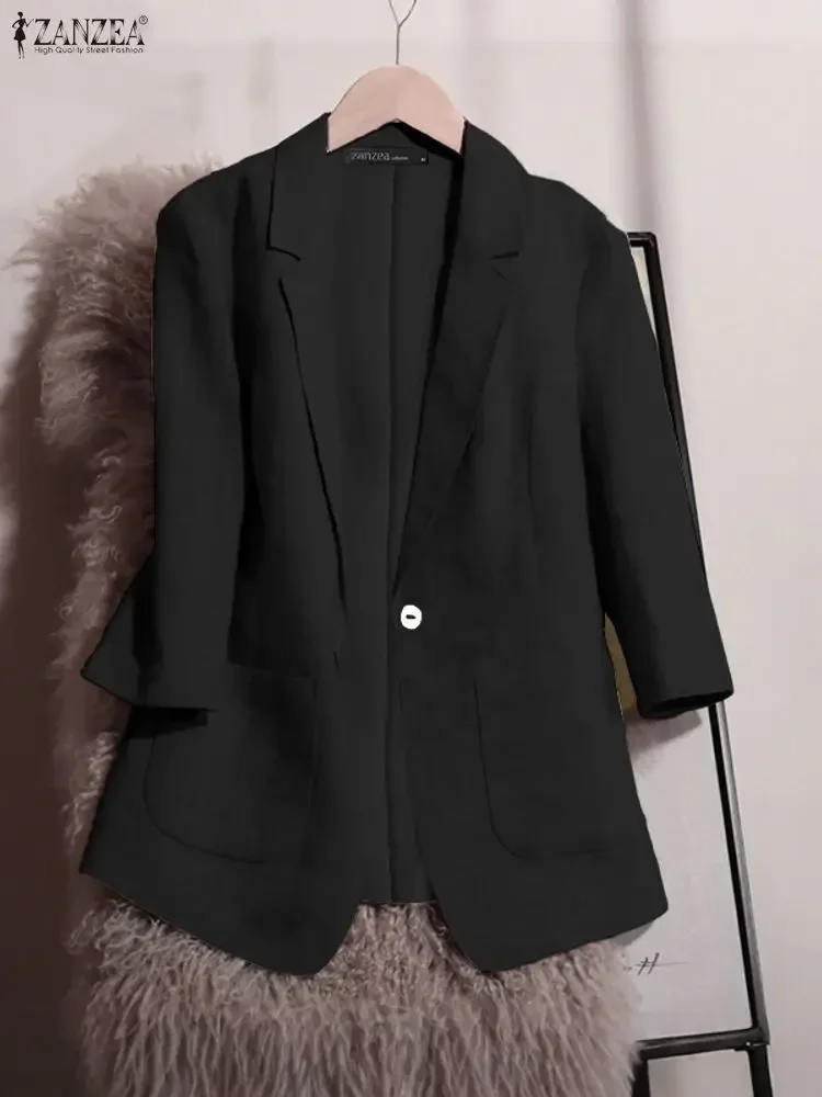 2025 ZANZEA elegante mujer Blazer Oficina señora OL trajes otoño 3/4 manga Casual bolsillos sólido moda abrigos ropa de calle abrigos