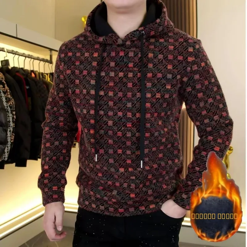 

Faionable Men's Hoodie Thiened Fce Long Sve Slim Fit Casual Wear Resistant Polyester Fabric Youth Wear Autumn Winter