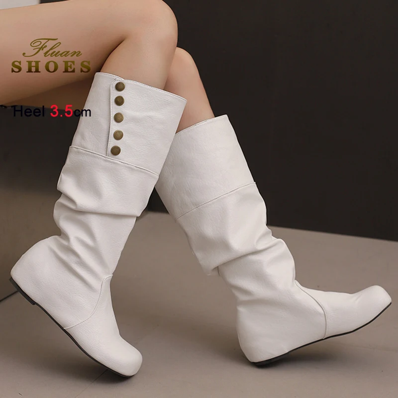 المسامير السوداء المرأة حذاء برقبة للركبة جولة تو أثار داخليا أسافين الكعوب 3.5 سنتيمتر تحول أكثر من حافة فارس الأحذية أحذية رعاة البقر