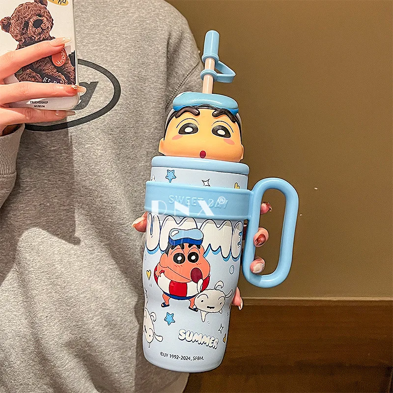 800Ml Crayon Shin-Chan 316 Stainless Steel Thermos Cup Cute Cartoon Doll Couple Water Cup Large Capacity Straw Cup Gift Toys