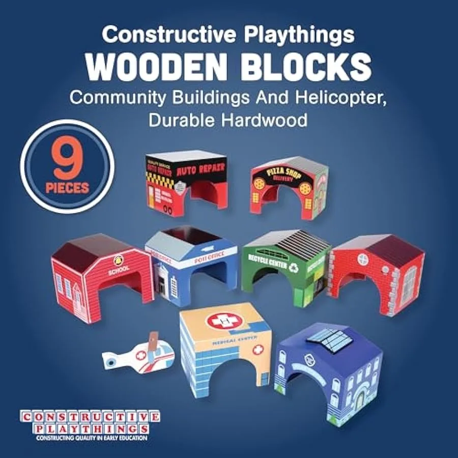 Jouets constructifs blocs en bois bâtiments communautaires et hélicoptère bois dur durable âgés de 3 ans et jouets pour tout-petits plus âgés I