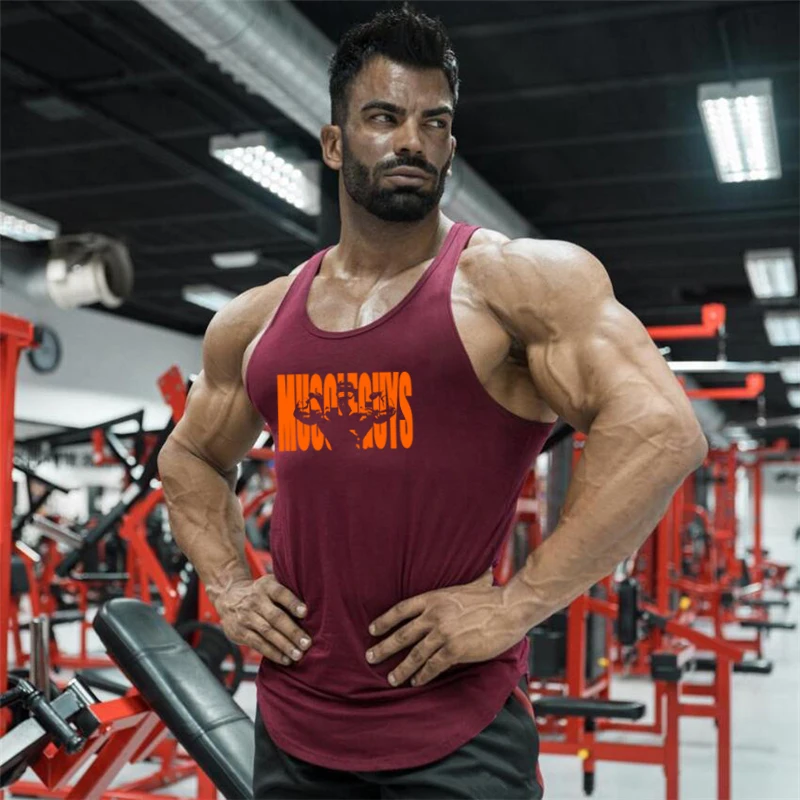 Summer Mens Stringer Tank Top Cotton Sleeveless Moisture-Wicking For Gym Workout Pumping iron Fitness Training Cool Sports Shirt