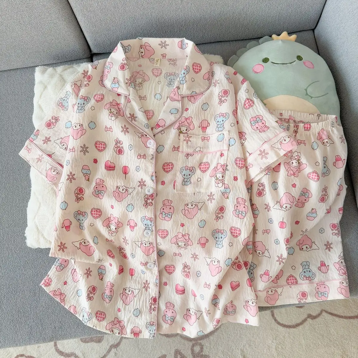 Sanrio My Melody - Pijama Bonito de Manga Corta y Pantalones Cortos para Mujer, Ropa de Dormir de Verano, Pijama Informal, Conjunto de Ropa para Estudiantes