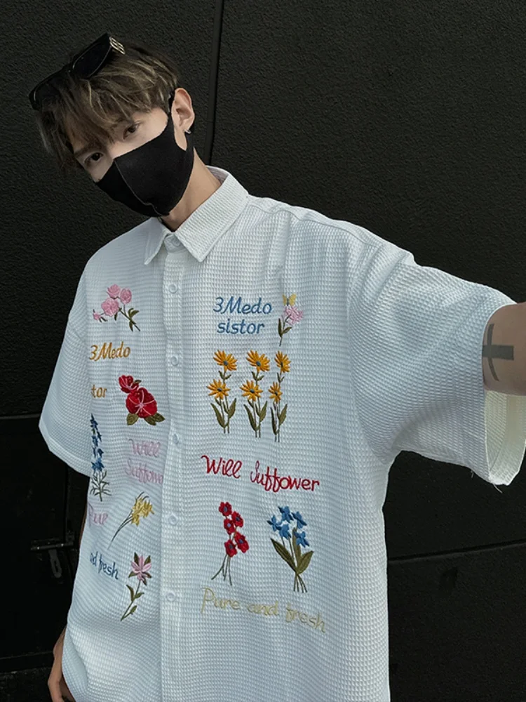 

Мужская рубашка в стиле ретро с американской вышивкой, летняя новинка, свободная тонкая повседневная рубашка с коротким рукавом, модная верхняя одежда в стиле High Street