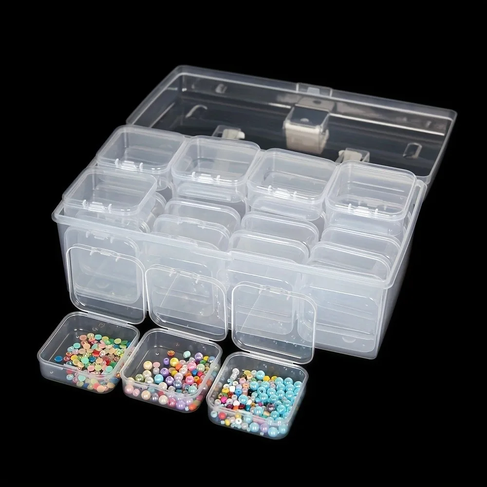 32pcs/Set New Plastic Storage Box Portable Transparent Storage Container Suitcase High-capacity Sewing Supplies DIY Beaded