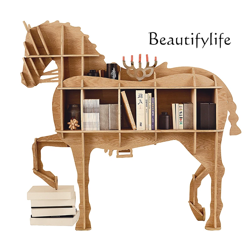 

Creative bookshelf light luxury household solid wood shelf sofa side cabinet entrance living room partition display
