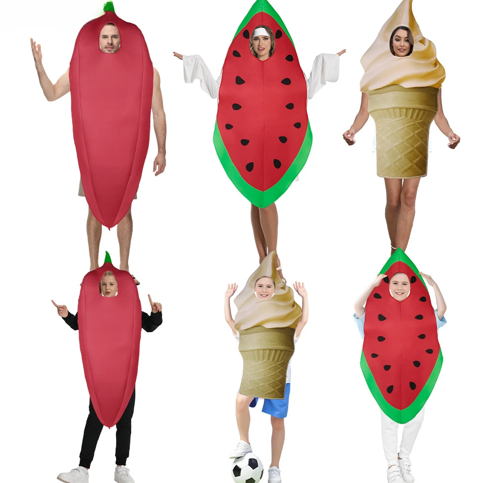 

Life-Size Food Cosplay Collection: Watermelon/Pepper/Sponge Halloween Bundle with Detachable Props
