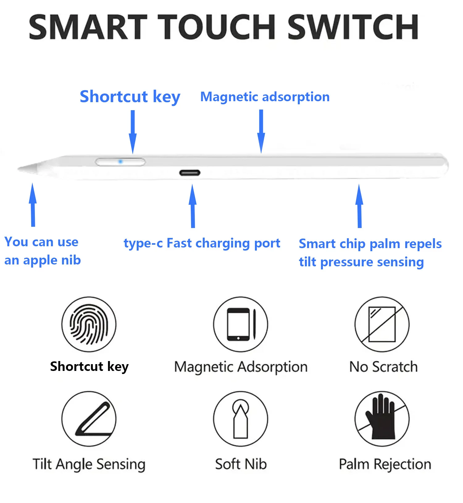 Stylus Pen for iPad Pencil 2nd Gen, Stylus Pencil with Bluetooth Shortcut Keys, Palmar Rejection Tilt Sensitive, Stylus Compatib