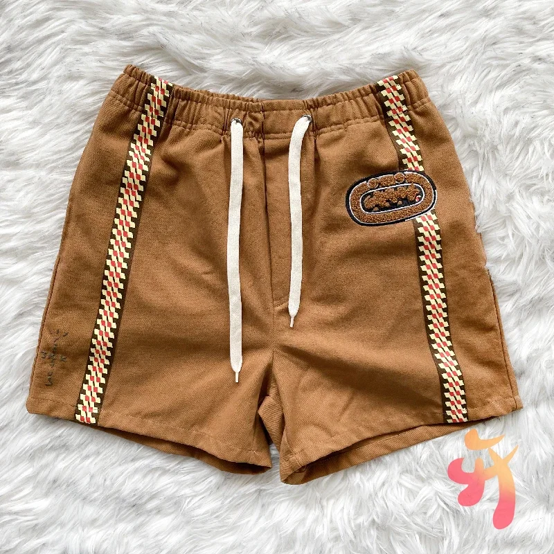 

Summer Brown Cactus Jack Shorts Checkered Stripes Sports Pants High Street Casual Loose Men Women Elastic Drawstring Shorts