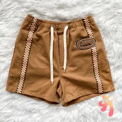 Summer Brown Cactus Jack Shorts Checkered Stripes Sports Pants High Street Casual Loose Men Women Elastic Drawstring Shorts